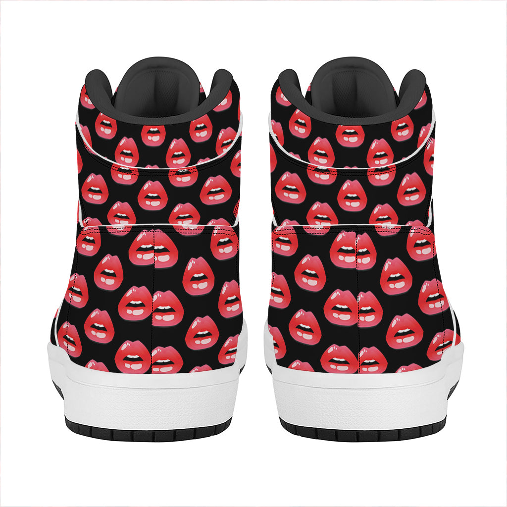Wet Lips Pattern Print High Top Leather Sneakers