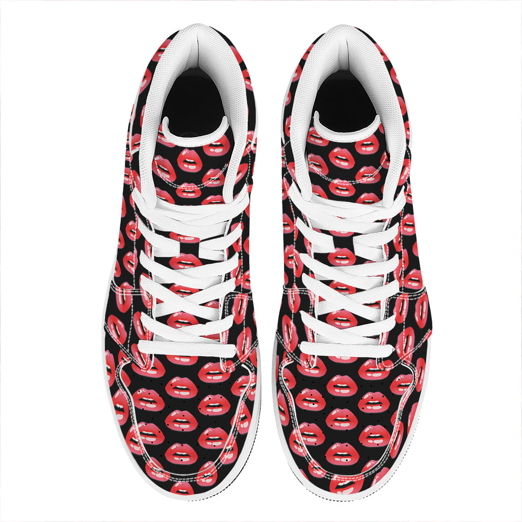 Wet Lips Pattern Print High Top Leather Sneakers