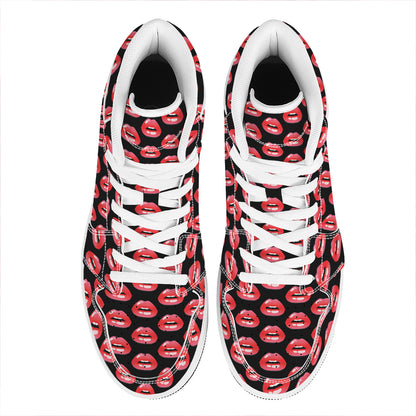 Wet Lips Pattern Print High Top Leather Sneakers