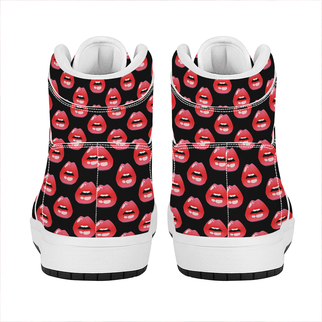 Wet Lips Pattern Print High Top Leather Sneakers