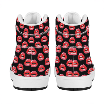 Wet Lips Pattern Print High Top Leather Sneakers