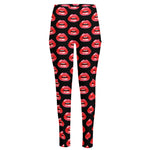 Wet Lips Pattern Print High-Waisted Pocket Leggings