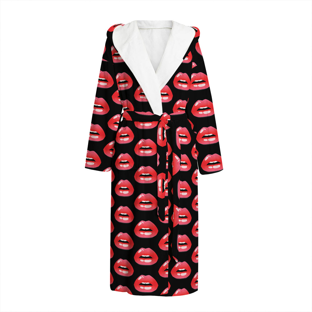 Wet Lips Pattern Print Hooded Bathrobe