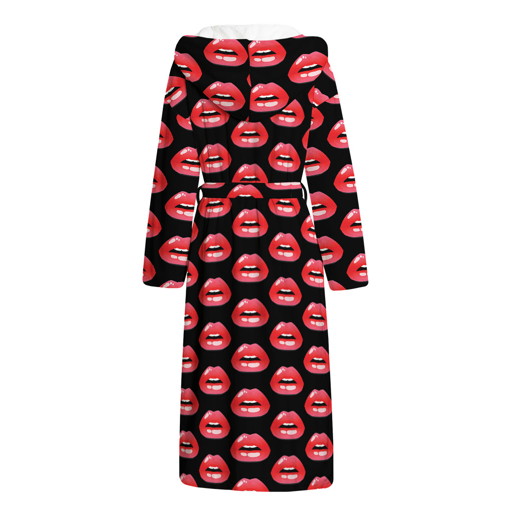 Wet Lips Pattern Print Hooded Bathrobe