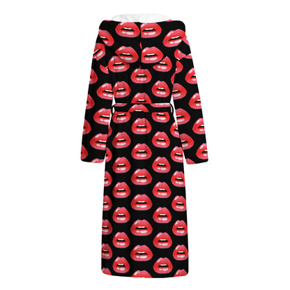 Wet Lips Pattern Print Hooded Bathrobe