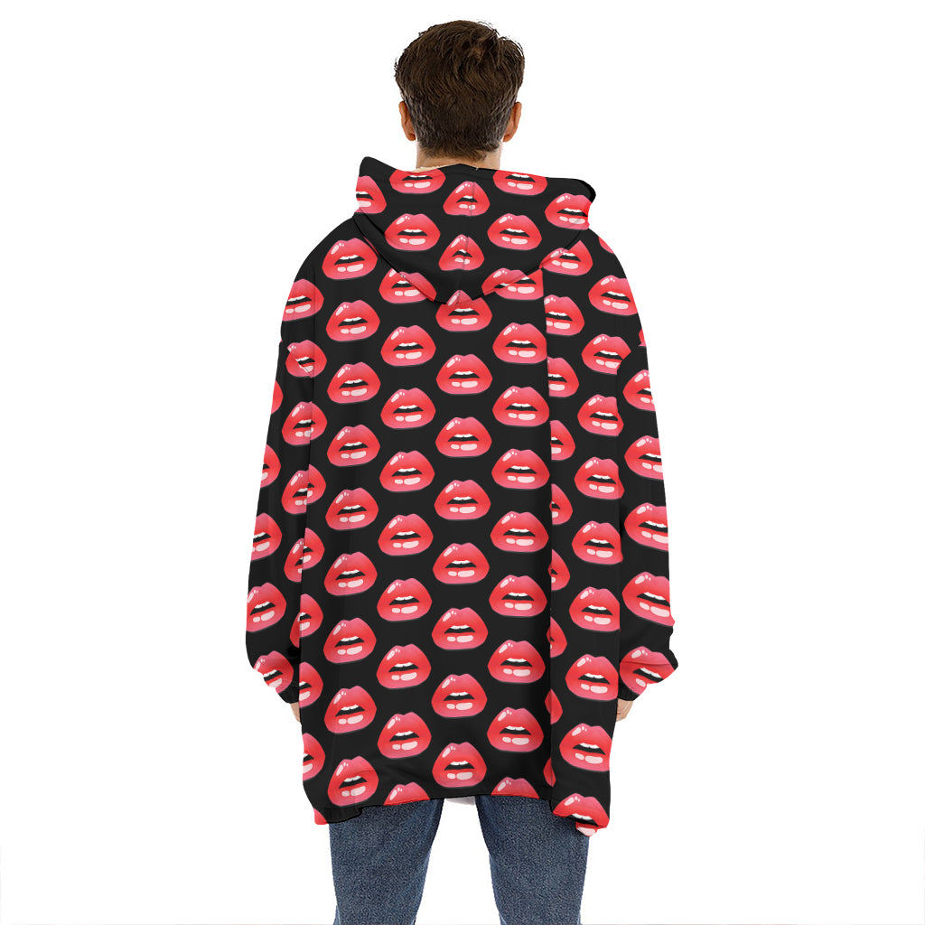 Wet Lips Pattern Print Hoodie Blanket