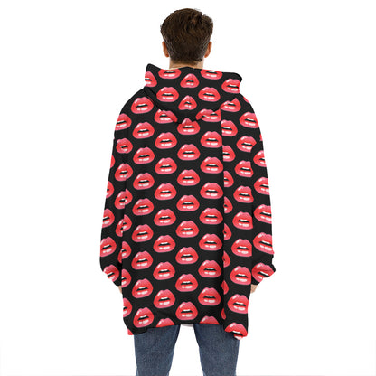 Wet Lips Pattern Print Hoodie Blanket