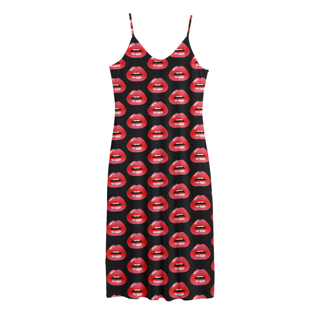 Wet Lips Pattern Print Jersey Midi Cami Dress