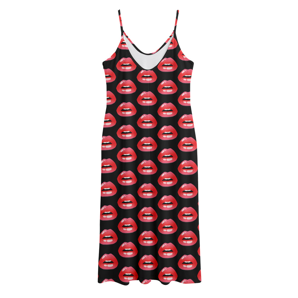 Wet Lips Pattern Print Jersey Midi Cami Dress