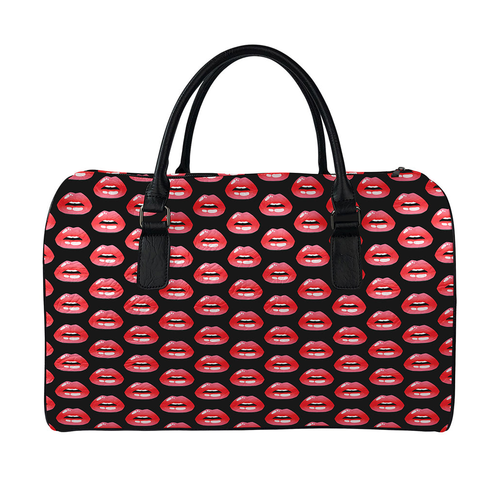 Wet Lips Pattern Print Leather Duffle Bag