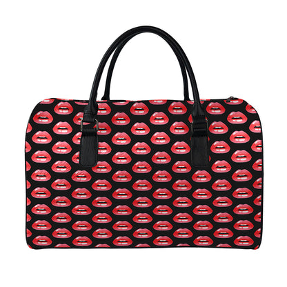 Wet Lips Pattern Print Leather Duffle Bag