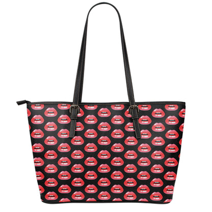 Wet Lips Pattern Print Leather Tote Bag