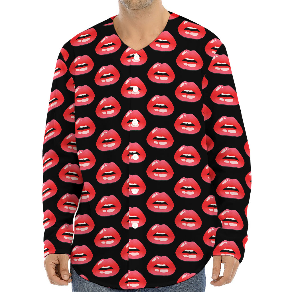 Wet Lips Pattern Print Long Sleeve Baseball Jersey