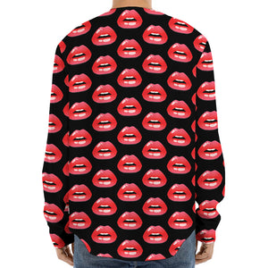 Wet Lips Pattern Print Long Sleeve Baseball Jersey