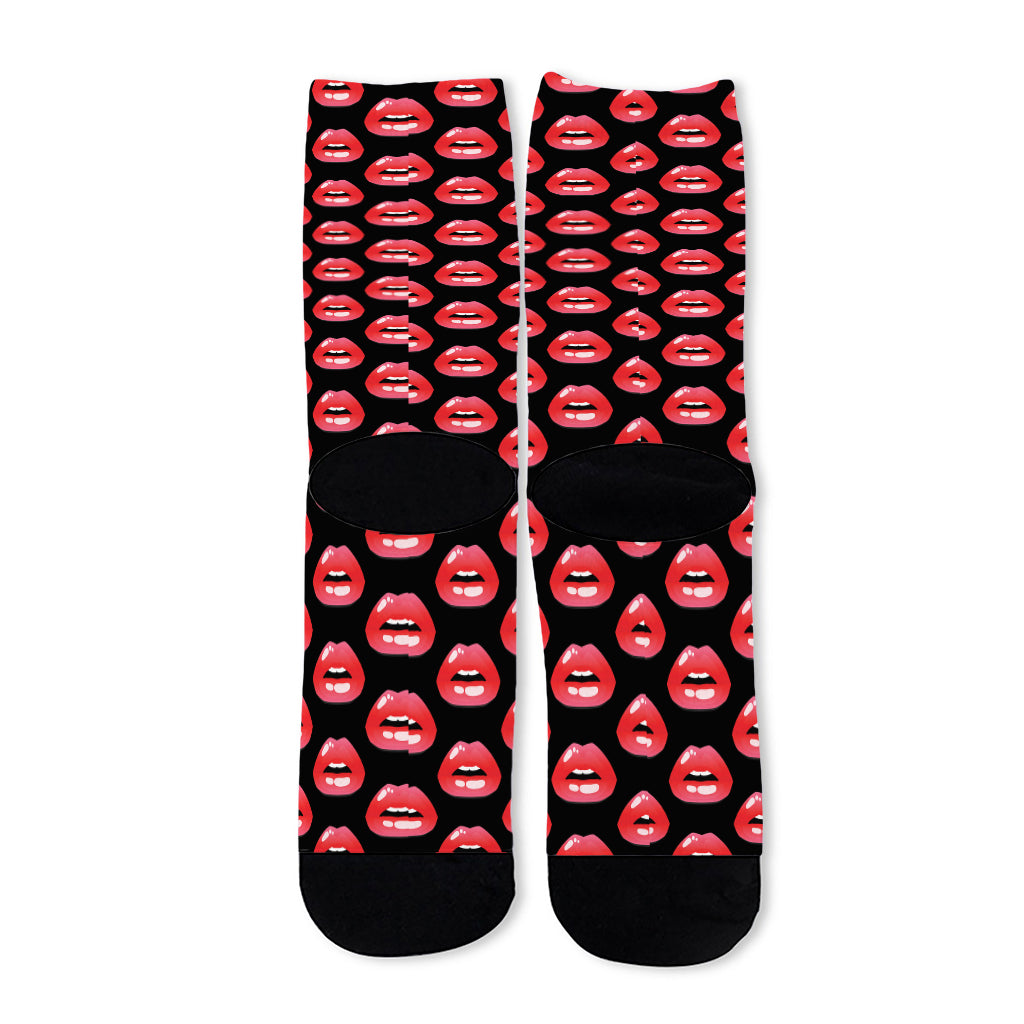 Wet Lips Pattern Print Long Socks