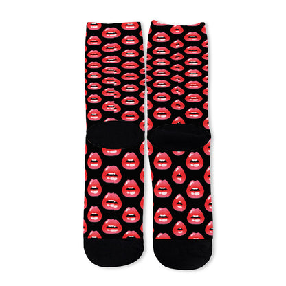 Wet Lips Pattern Print Long Socks