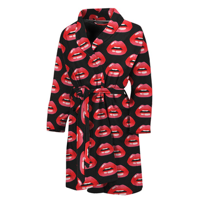 Wet Lips Pattern Print Men's Bathrobe