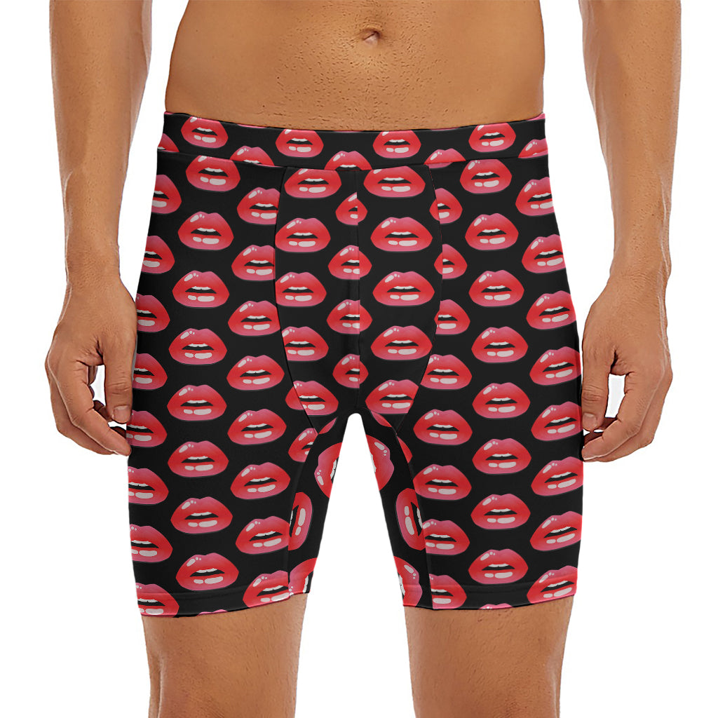 Wet Lips Pattern Print Men's Long Boxer Briefs