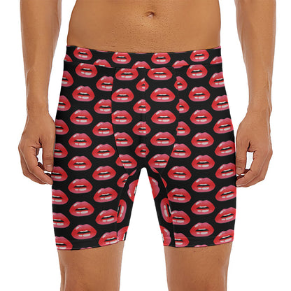 Wet Lips Pattern Print Men's Long Boxer Briefs