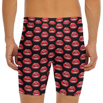 Wet Lips Pattern Print Men's Long Boxer Briefs