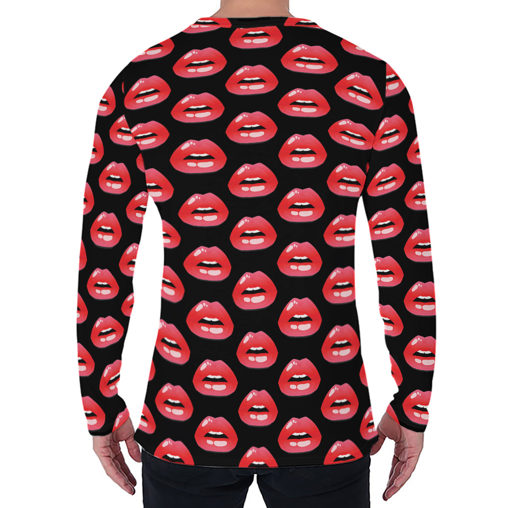 Wet Lips Pattern Print Men's Long Sleeve T-Shirt