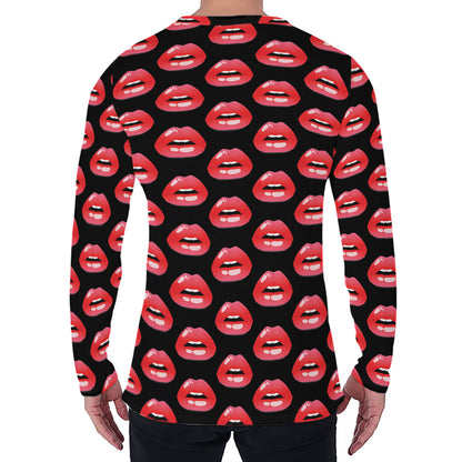 Wet Lips Pattern Print Men's Long Sleeve T-Shirt