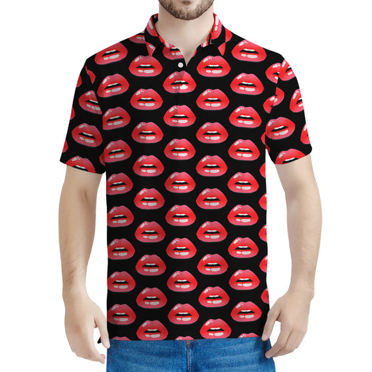 Wet Lips Pattern Print Men's Polo Shirt
