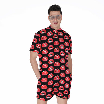 Wet Lips Pattern Print Men's Rompers