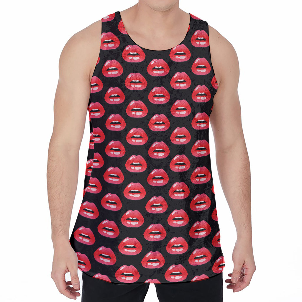 Wet Lips Pattern Print Men's Velvet Tank Top
