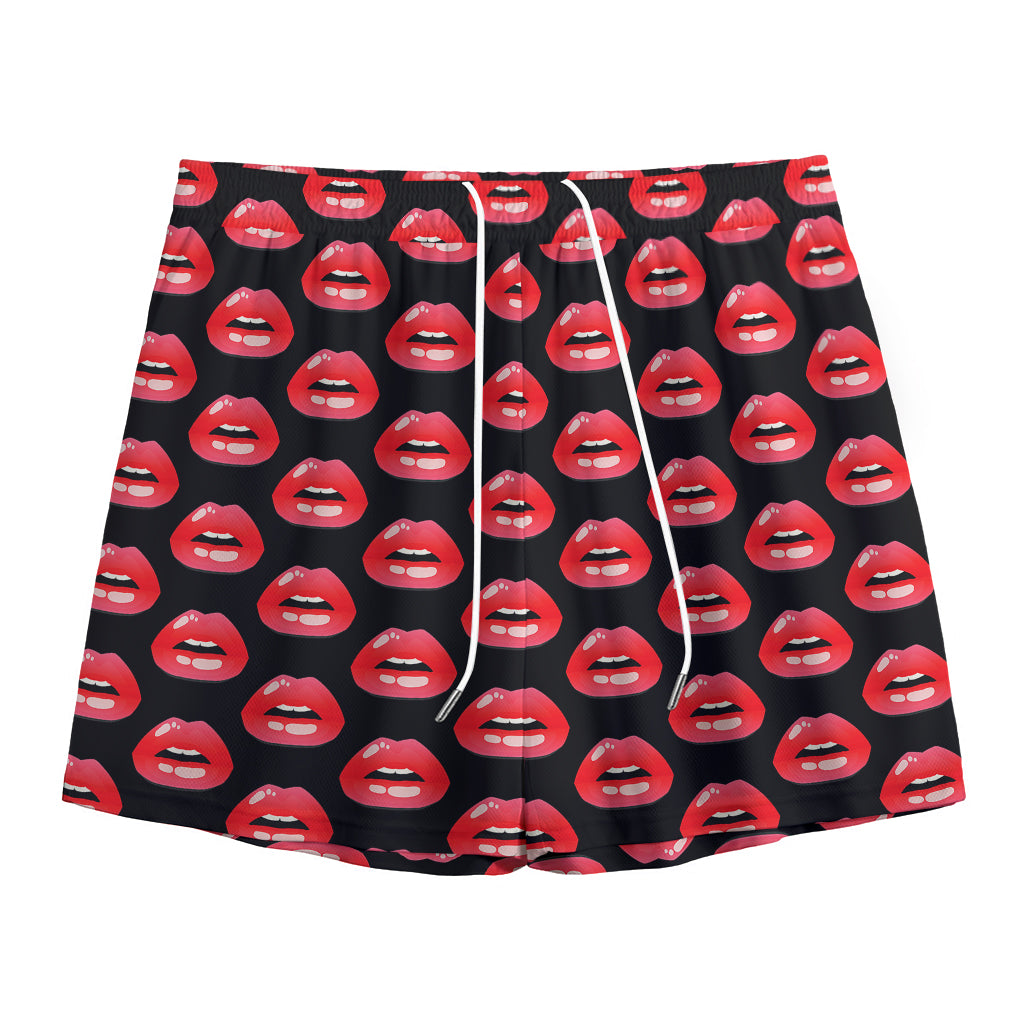 Wet Lips Pattern Print Mesh Shorts