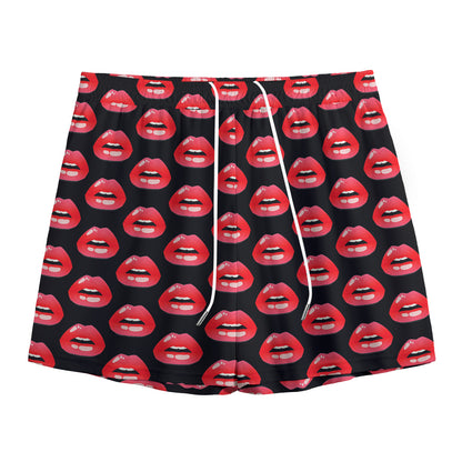Wet Lips Pattern Print Mesh Shorts