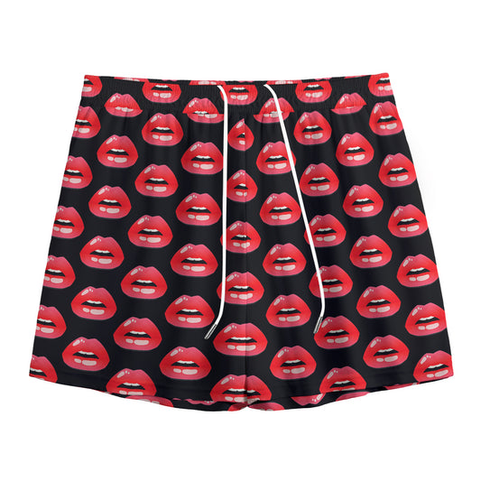 Wet Lips Pattern Print Mesh Shorts