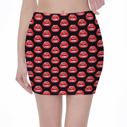 Wet Lips Pattern Print Pencil Mini Skirt