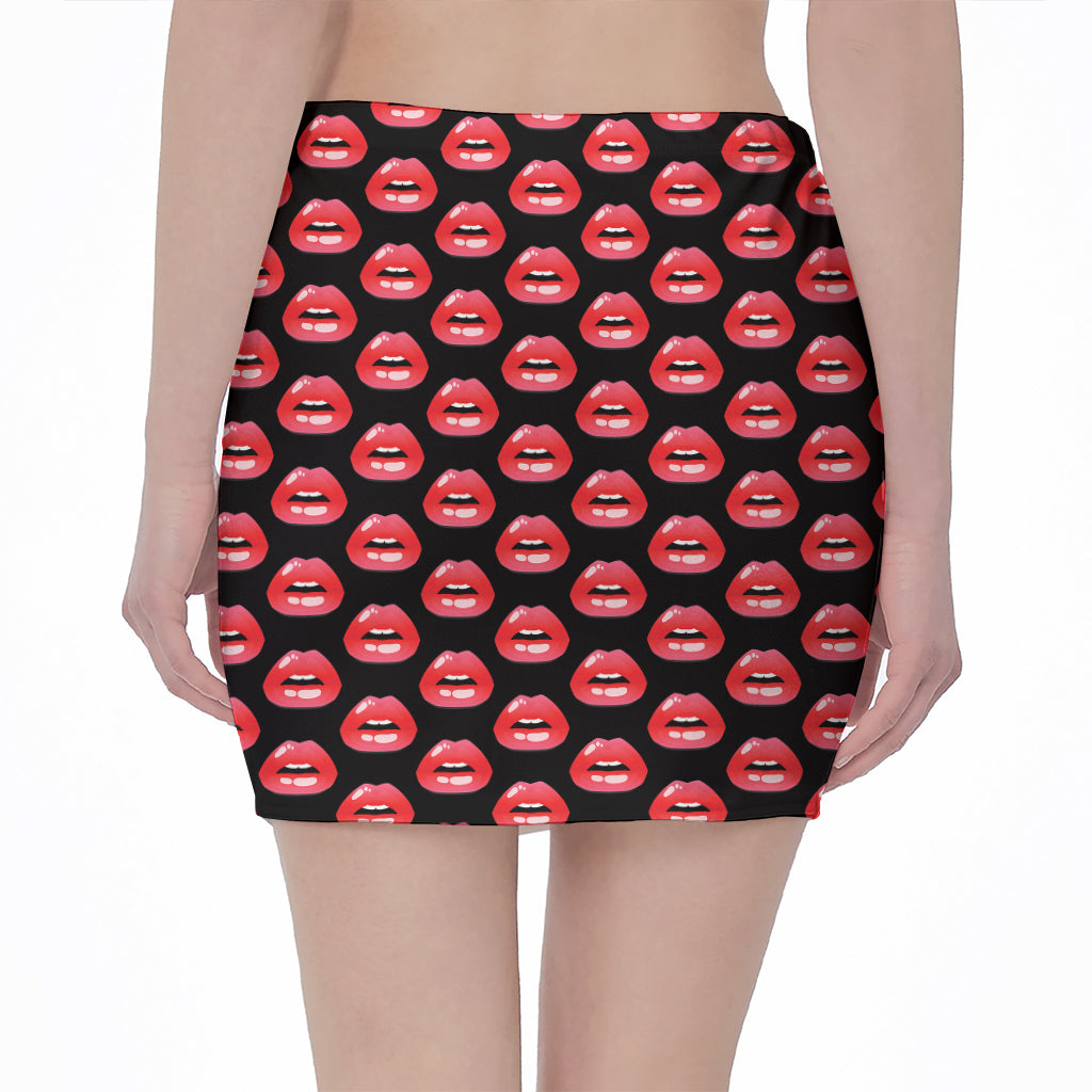 Wet Lips Pattern Print Pencil Mini Skirt