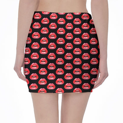 Wet Lips Pattern Print Pencil Mini Skirt