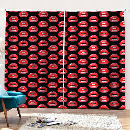 Wet Lips Pattern Print Pencil Pleat Curtains
