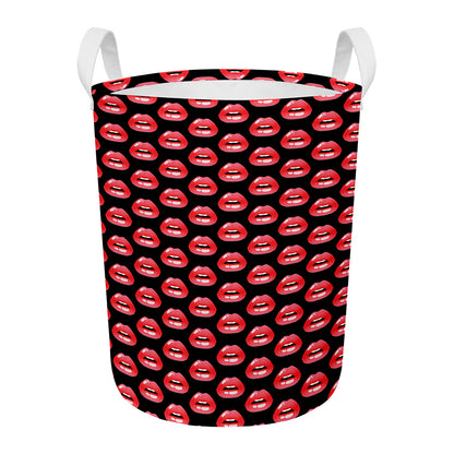 Wet Lips Pattern Print Round Laundry Basket