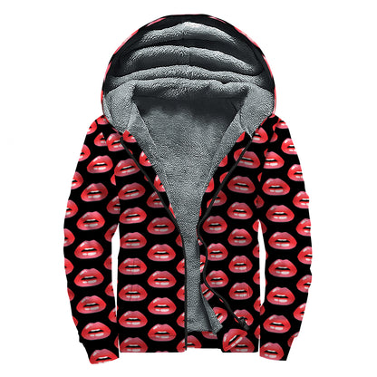 Wet Lips Pattern Print Sherpa Lined Zip Up Hoodie