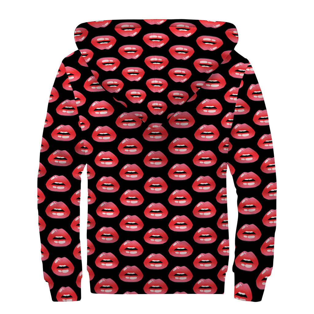Wet Lips Pattern Print Sherpa Lined Zip Up Hoodie