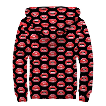 Wet Lips Pattern Print Sherpa Lined Zip Up Hoodie