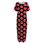 Wet Lips Pattern Print Short Sleeve Long Nightdress