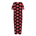 Wet Lips Pattern Print Short Sleeve Long Nightdress