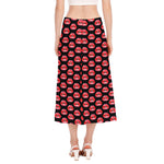 Wet Lips Pattern Print Side Slit Midi Skirt