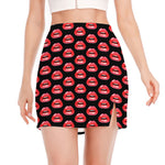 Wet Lips Pattern Print Side Slit Mini Skirt