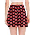 Wet Lips Pattern Print Side Slit Mini Skirt