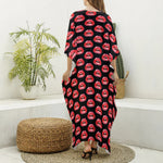 Wet Lips Pattern Print Silk V-Neck Kaftan Dress