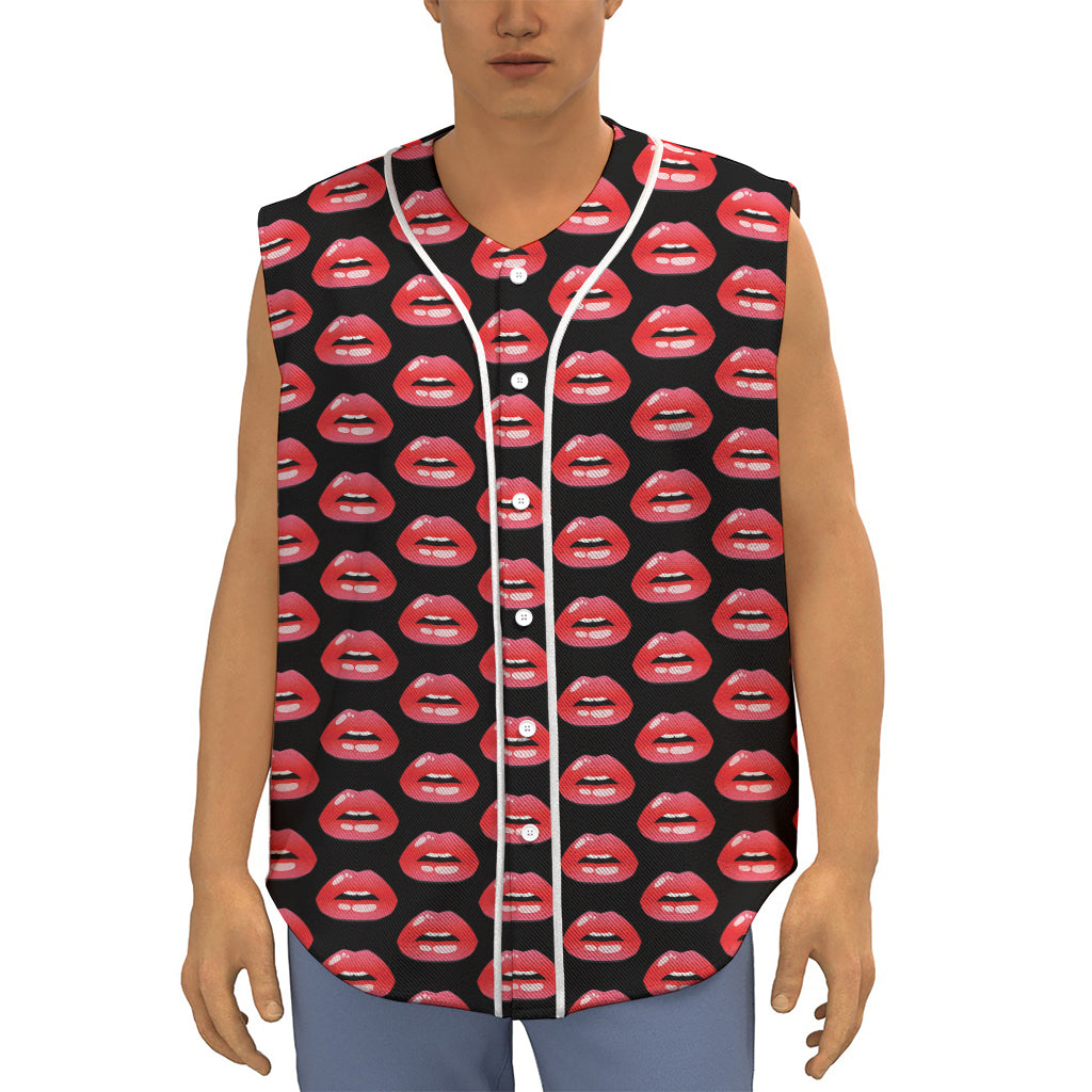 Wet Lips Pattern Print Sleeveless Baseball Jersey