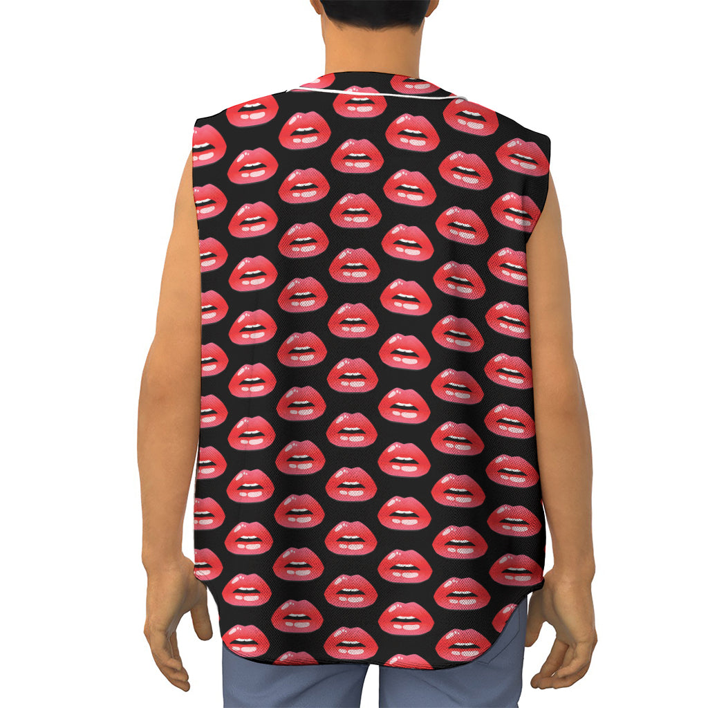 Wet Lips Pattern Print Sleeveless Baseball Jersey