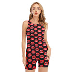 Wet Lips Pattern Print Sleeveless One Piece Swimsuit