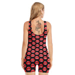 Wet Lips Pattern Print Sleeveless One Piece Swimsuit